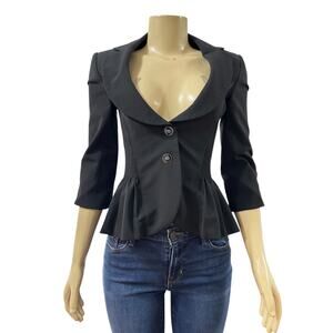 White House Black Market Blazer Jacket Womens 00 Black Tailored Smocked Peplum